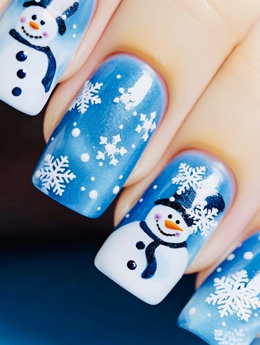 New -Super Cute -24Pcs -Snowman Reusable Press-On-Nails